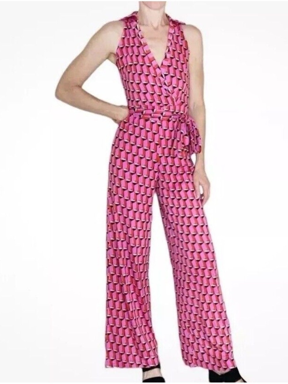 Diane Von Furstenberg Pink Geometric Wrap Jumpsuit